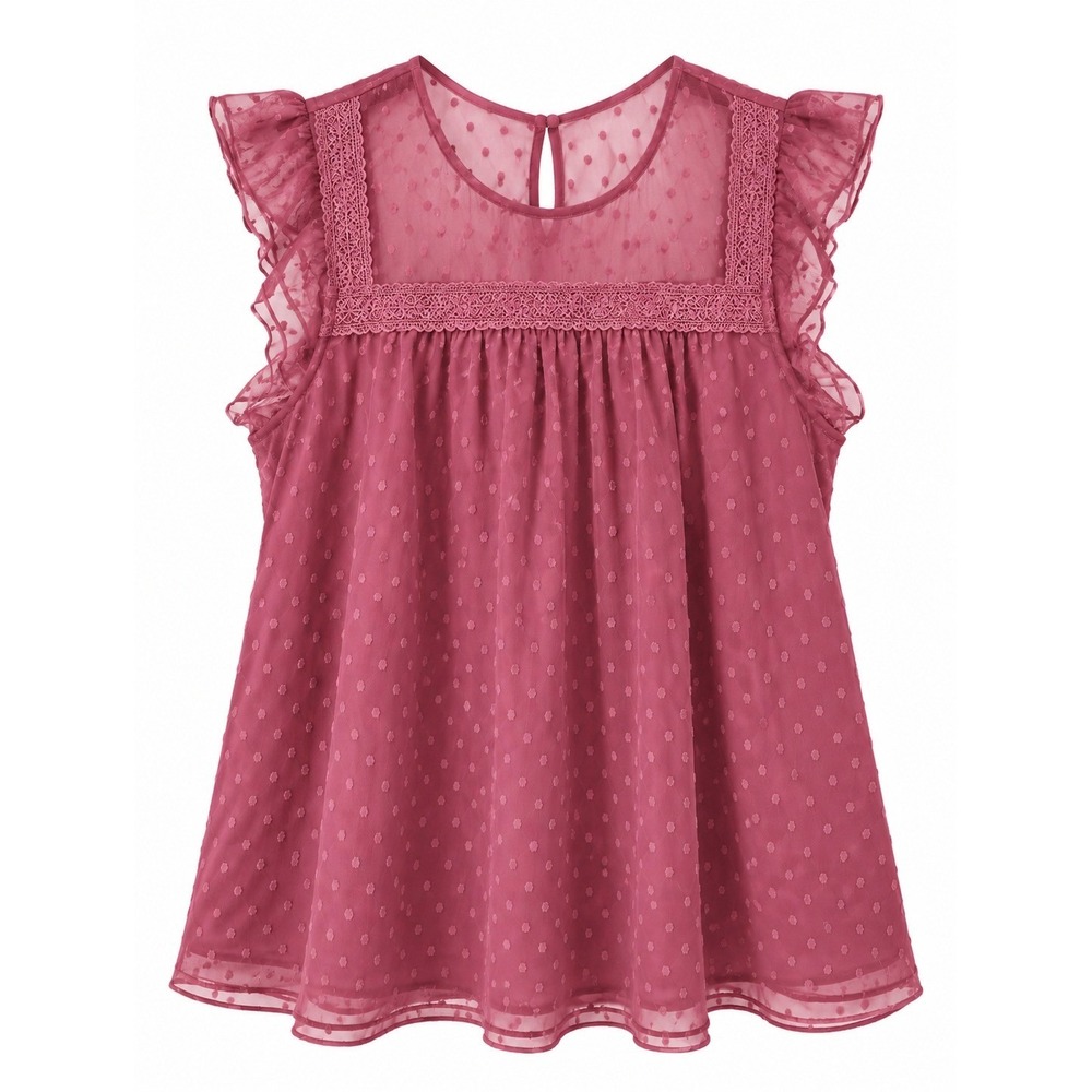 No Boundaries JUNIORS XL Rose Glitz Swiss Dot Mesh Blouse Ruffle Sleeveless Top